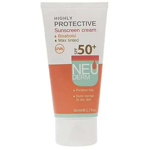 ضد آفتاب نئودرم بژ تیره spf50 مناسب پوست نرمال تا خشک ۵۰ میل
