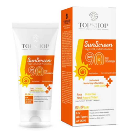 کرم ضد آفتاب بی رنگ تاپ شاپ با SPF90 مناسب انواع پوست حجم 50 میلی لیتر