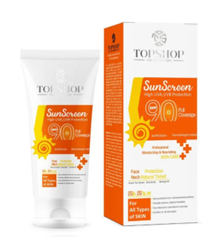 کرم ضد آفتاب بی رنگ تاپ شاپ با SPF90 مناسب انواع پوست حجم 50 میلی لیتر